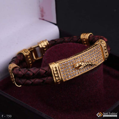 Jaguar Design in Diamond - Gold Plated Bracelet with Heart Shape Stripe -  Style A548 – Soni Fashion®
